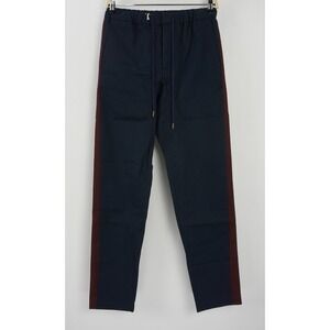 Fanmail Mens Blue Red Striped Organic Cotton Twill Canvas Drawstring Pants S XS